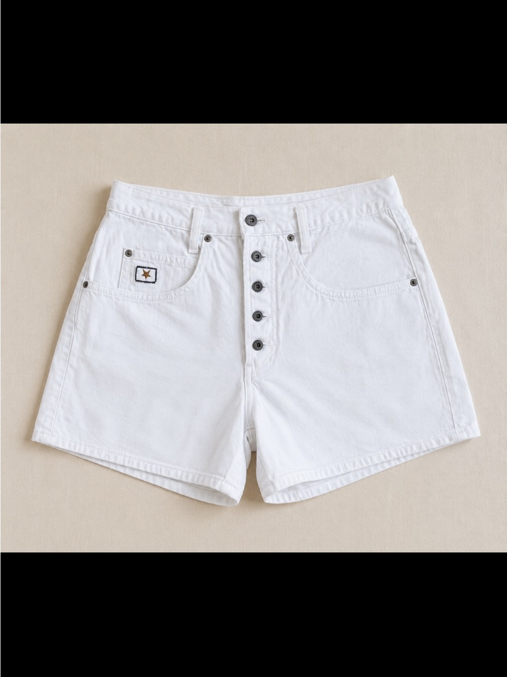 Vintage 90s Hollywood White Denim Shorts Button Fly High Waist Mom Shorts 30